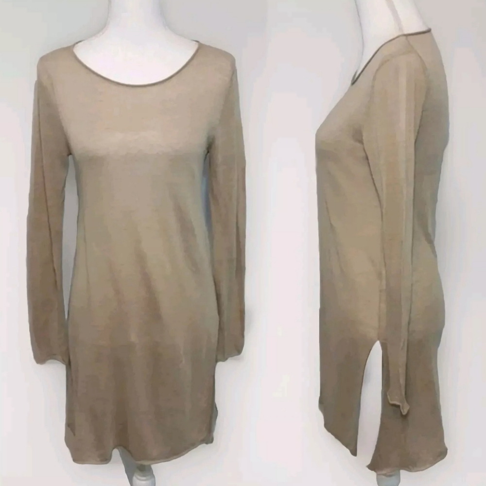 Eileen Fisher Split Side Long Sleeve Tunic Top Lightweight Relaxed Fit Casual XS